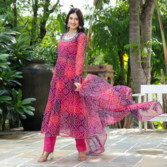 Pink Ombre Bandhani Hand Embroidered Suit Set