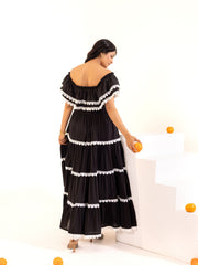 Black Off-Shoulder Cotton Maxi Dress