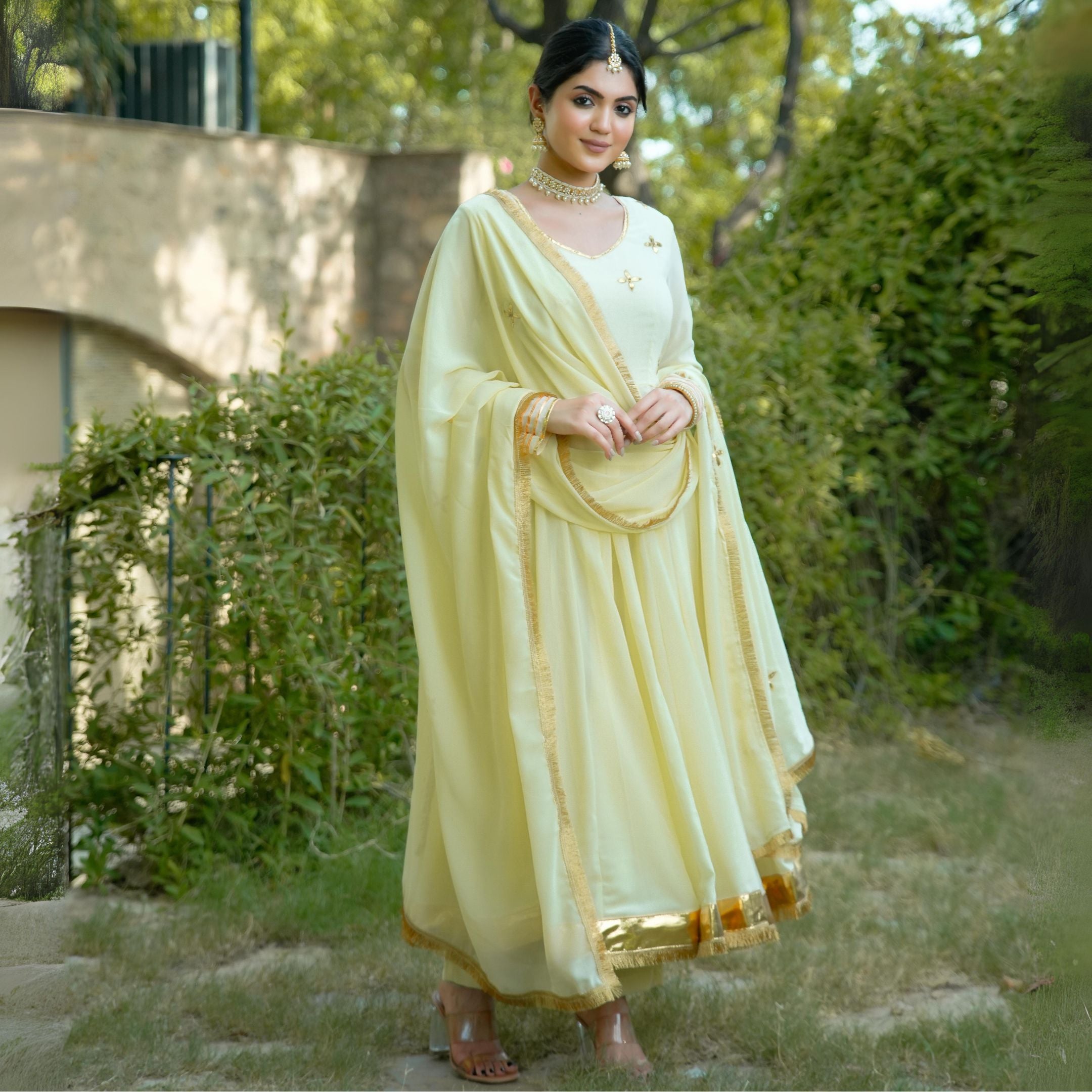 Asheera Georgette Lemon Gota Hand Work Anarkali Suit Set