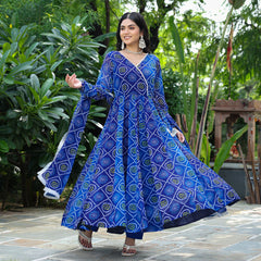 Blue Bandhani Anarkali Suit Set