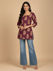 Riya Hand block Plum Kurti