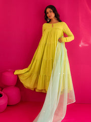 Raahi Green Hand Embroidered Anarkali Suit Set