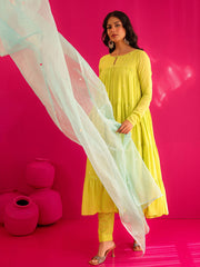 Raahi Green Hand Embroidered Anarkali Suit Set