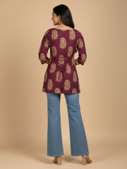 Riya Hand block Plum Kurti