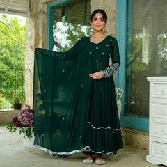 Teej Green Aari Work Anarkali Suit Set