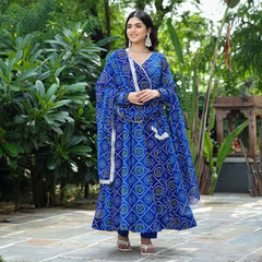 Blue Bandhani Anarkali Suit Set