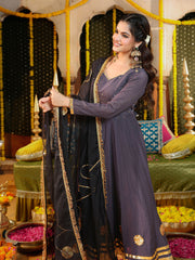 Gray Gota Work Anarkali Suit Set