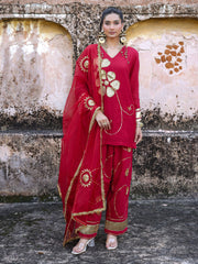 Jugni Maroon Mul Chanderi Gota Work Farsi Set
