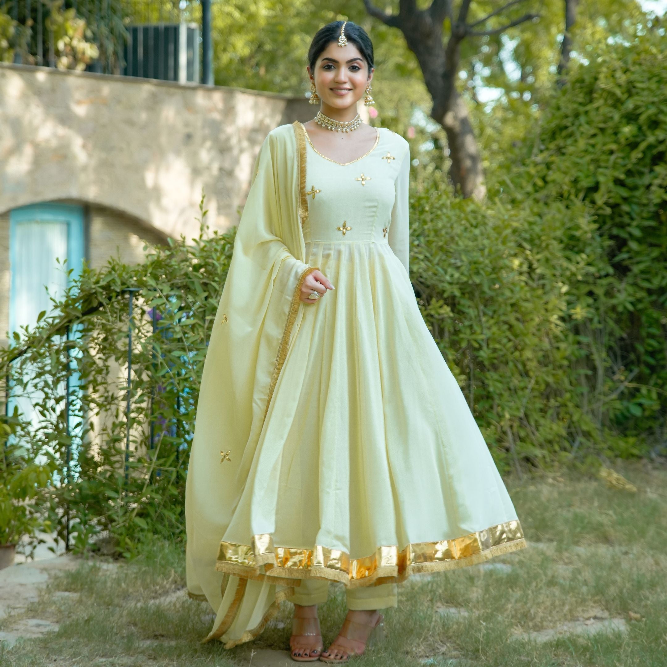 Asheera Georgette Lemon Gota Hand Work Anarkali Suit Set