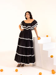 Black Off-Shoulder Cotton Maxi Dress