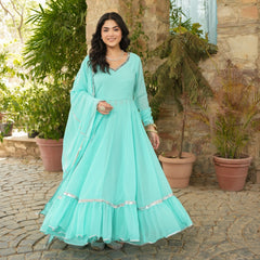 Sawan Light Blue Lace Work Anarkali Suit Set