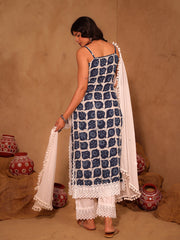 Adrija Indigo & White Hand Block Print Suit Set