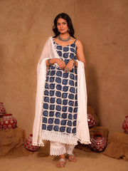 Adrija Indigo & White Hand Block Print Suit Set