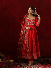 Ahilya Red Silk Anarkali Suit Set