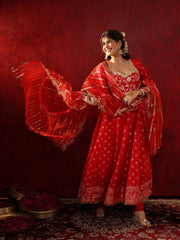 Ahilya Red Silk Anarkali Suit Set