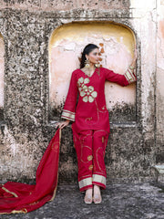 Jugni Maroon Mul Chanderi Gota Work Farsi Set