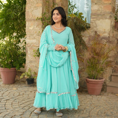 Sawan Light Blue Lace Work Anarkali Suit Set