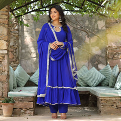 Royal Blue Lace Work Anarkali Suit Set