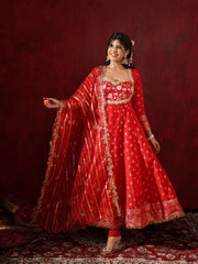 Ahilya Red Silk Anarkali Suit Set