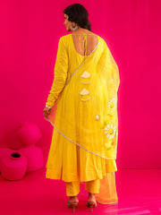 Siya Yellow Mirror Work Handpainted Anarkali Suit Set