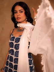 Adrija Indigo & White Hand Block Print Suit Set