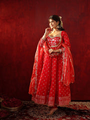 Ahilya Red Silk Anarkali Suit Set