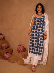 Adrija Indigo & White Hand Block Print Suit Set