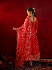 Ahilya Red Silk Anarkali Suit Set
