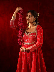 Ahilya Red Silk Anarkali Suit Set