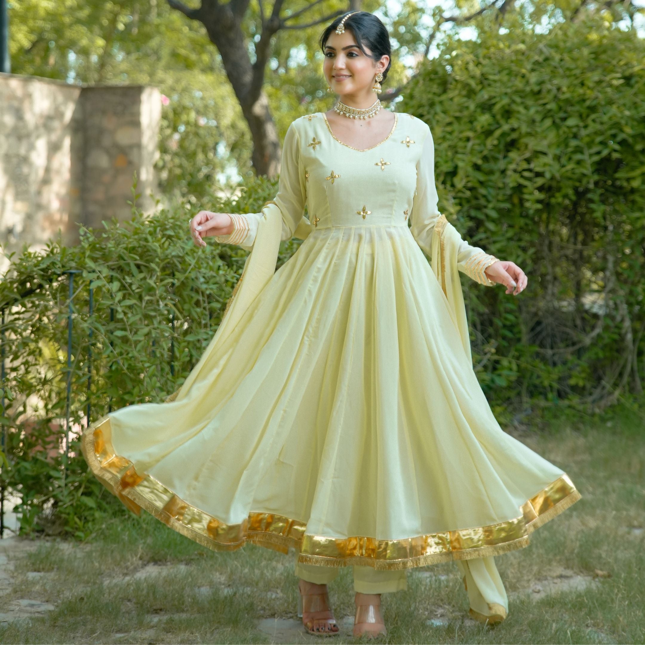 Asheera Georgette Lemon Gota Hand Work Anarkali Suit Set