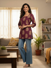 Riya Hand block Plum Kurti