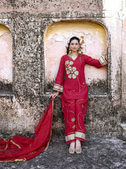 Jugni Maroon Mul Chanderi Gota Work Farsi Set