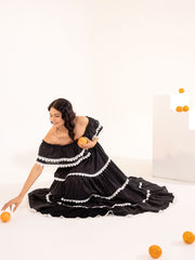 Black Off-Shoulder Cotton Maxi Dress