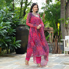 Pink Ombre Bandhani Hand Embroidered Suit Set