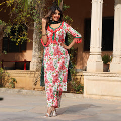 Aastha White Floral Straight Suit Set