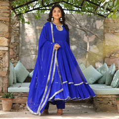 Royal Blue Lace Work Anarkali Suit Set