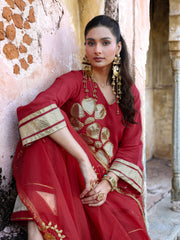 Jugni Maroon Mul Chanderi Gota Work Farsi Set