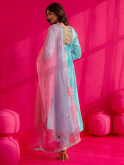 Falak Sky Blue Mirror Work Anarkali Suit Set