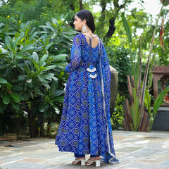 Blue Bandhani Anarkali Suit Set