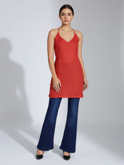 Red Pure Cotton Halter Neck Kurti