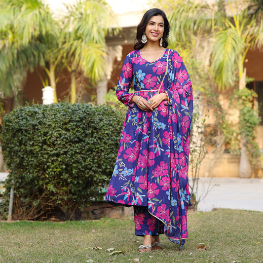Aarohi Floral Printed Georgette Anarkali Suit Set