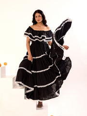 Black Off-Shoulder Cotton Maxi Dress