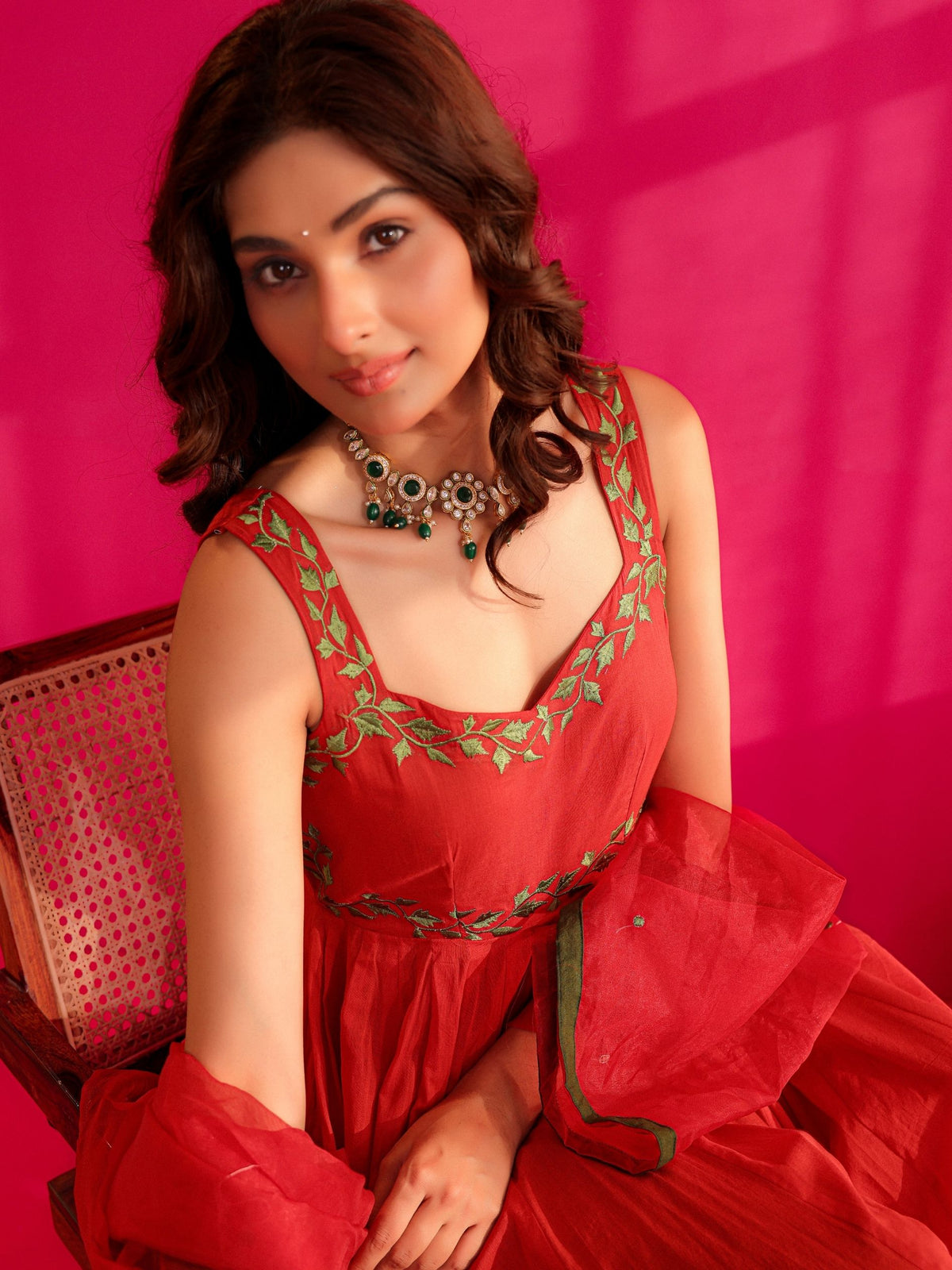 Shanaya Red Embroidery Anarkali Suit Set