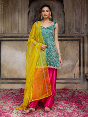 Teal Heavy Embroidered Farsi Suit Set