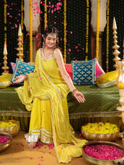 Yellow Georgette Embroidered Sharara Suit Set