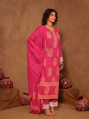 Pink Hand Block Print Cotton Suit Set with Mul Dupatta