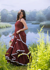 maroon pure mul cotton maxi gown