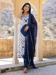 Blue Mirror Work Cotton Suit Set