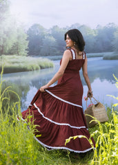 maroon pure mul cotton maxi gown
