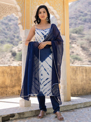 Blue Mirror Work Cotton Suit Set